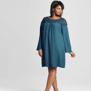 Plus Size Ava & Viv Teal Lace Sleeved Dress 1X